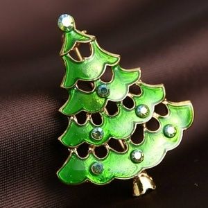 Green Christmas Tree AB Rhinestones Brooch NWT